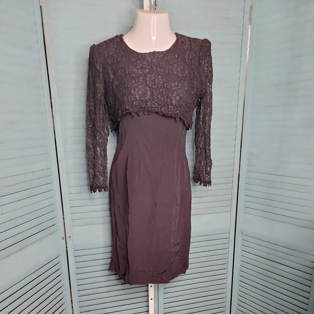 Lindsey Scott Vintage Knee Length Black Sheath Dress ~ Sz 10 ~ Long Sleeve